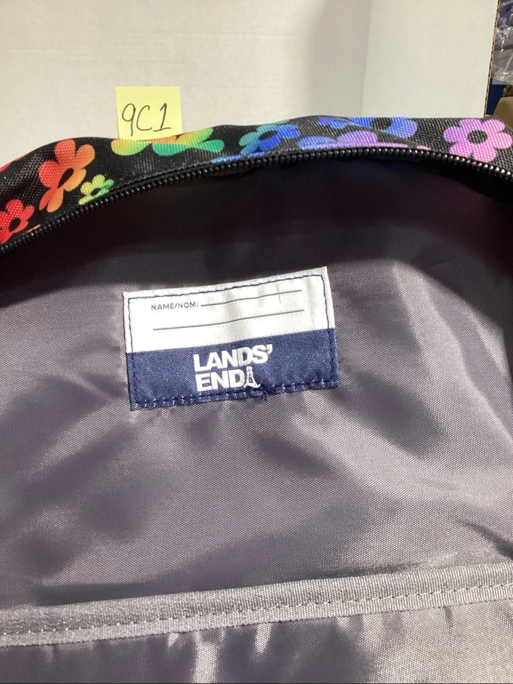 Lands' End Kids Rainbow Flower Backpack - Black with Multicolor Flowers